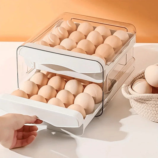 ytools 1pc Kitchen Egg Storage Box Refrigerator Fresh Plastic 2-Layer