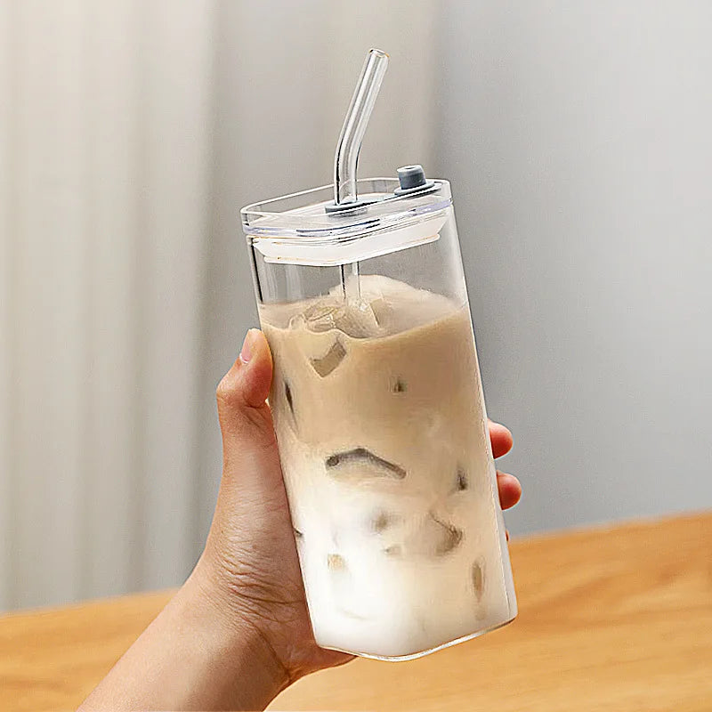 ytools Coffee Glass Cup With Lid And Straw Transparent Iced Glasses